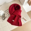 Solid color red knitted scarf, warm winter pure wool neck scarf, cozy ins style apparel. - 160x20cm / Red