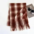 Winter brown white plaid scarf for women cozy tassel warm stylish fringe wrap neckwear chic - 200x70cm - 280g / Checkered Squares - Light Pink