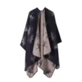 Elegant women's ginkgo leaf patterned knit cape shawl, perfect for autumn casual styling. - Style 10