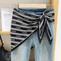 Stylish black white striped letter print triangular scarf women decorative waist ribbon. - Letter Striped - Black
