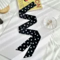 Black and white polka dot skinny scarf, chic Korean style ribbon for bags and shirts. - 200cm / Black Polka Dot