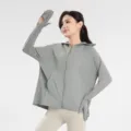Women's full finger sun protection hoodie jacket in grey-green, breathable summer outdoor coat. - Gray (Artificial Pearl Decoration)