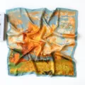 Foulard carré artistique en soie avec imprimé peinture, accessoire élégant pour femmes. - Ginkgo peinture à l'huile
