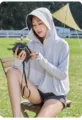 Women lightweight sun protection hoodie summer outdoor breathable UV protection jacket - One Size / Light Gray