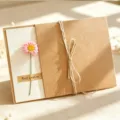 Dried flower kraft paper greeting card detail view, vintage handmade thank you card with pink daisy. - Pink Daisy (Artificial)