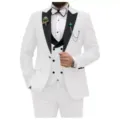 Men's White 3-Piece Slim Fit Wedding Tuxedo Suit Set with Black Lapel for Formal Party - XS / Top And Bottom / White