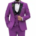 Men's purple 3-piece suit slim fit wedding tuxedo with black lapel and bow tie variant. - 3XL / Top And Bottom / Three-Piece Set / Purple