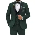 Men's dark green three-piece tuxedo suit slim fit wedding party formal wear variant - 3XL / Top And Bottom / Three-Piece Set / Army Green