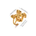 Bague nœud abstraite dorée en gros plan avec dimensions et diamètre intérieur pour clients. - Nœud Irrégulier (JZ9770G-1) / Or (JZ9770G-1)