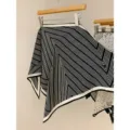 Black and white geometric print silk scarf, fashionable women triangular neckerchief accessory. - Fine Zigzag Black