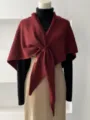 Mujer bufanda triangular de mezcla de lana color sólido invierno cálido chal nudo elegante - 180g / Burdeos