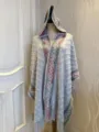Women's knitted hooded poncho shawl ethnic style fringe design comfortable versatile wear - Gray