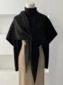 Mujer bufanda triangular de lana y jersey de cuello alto, conjunto de punto de invierno. - 180g / Negro