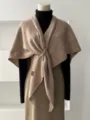 Camel wool knit triangular scarf shawl, stylish autumn winter warm wrap for women. - Oatmeal