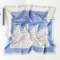Foulard carre en soie bleu blanc femme mode imprime croissant de lune foulard elegant bandeau - Aube-Bleu Blanc