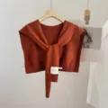 Orange knitted shawl scarf versatile stylish autumn winter neck warmer cozy layer chic top - Caramel color