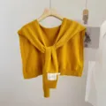 Solid color knitted shawl wrap scarf for women and men, stylish autumn winter cape outerwear. - Turmeric