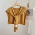 Solid color knit shawl scarf for men and women, stylish autumn outer wear for office AC rooms. - Camel
