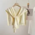 Solid color knit shawl scarf capelet, soft cozy warm neck wrap for women and men, daily wear. - Beige