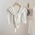 Solid color knitted shawl cape scarf for women and men, stylish autumn winter cozy warm wrap. - Milk White