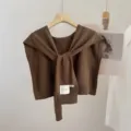 Brown knitted shawl scarf for women and men, solid color autumn office winter warm wrap. - Coffee