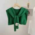 Green knitted shawl scarf variant, stylish women men shoulder wrap cape, autumn winter wear. - Mars Green