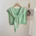 Solid color knit shawl scarf cape versatile women men spring autumn fashion outerwear comfortable - Cyan Green