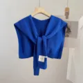 Blue knitted shawl scarf detachable collar fashion solid color autumn winter clothing accessory - Klein Blue