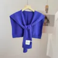 Solid color knitted shawl scarf versatile neck warmer stylish cozy mantle for women and men. - Blue Cyan