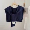 Dark blue knitted shawl scarf for men and women, solid color stylish warm office shoulder wrap. - Navy Blue