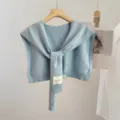 Light blue knitted shawl scarf versatile cape cozy office air conditioning shawl for women - Light Blue