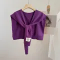 Solid color knitted shawl scarf purple fashion office neck protector winter warm cape for women - Grape Purple