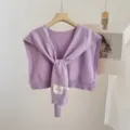 Purple knitted shawl scarf autumn new casual versatile capelet women office daily wear - Light Purple