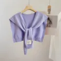 Solid color knitted shawl scarf cape for women men autumn office air conditioning. - Blue Purple