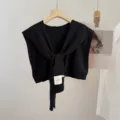 Solid black knitted shawl scarf, stylish versatile cape for women and men, cozy autumn. - Black