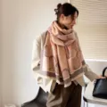 Autumn winter thick colorblock imitation cashmere scarf women fashion jacquard shawl - Large Polka Dots Pink
