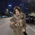 Bufanda a cuadros suave de imitación cachemira estilo coreano para mujer, invierno. - Cuadros Beige