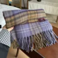 Cómoda bufanda a cuadros con flecos para mujer, elegante chal de punto cálido de invierno. - Púrpura