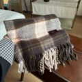 Cozy winter plaid fringe scarf, soft cashmere-feel knitted neck warmer, stylish shawl for women. - Coffee