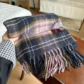 Winter warm imitation cashmere plaid scarf with stylish fringe design for women fashion daily wear. - Striped Pink
