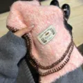 Cozy pink gradient fluffy knitted scarf winter warm neck wrap detail showcasing soft texture - Light Pink