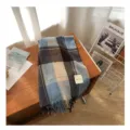 Écharpe à carreaux vintage avec franges pour femme, style coréen chaud et tendance. - 185cm / Bleu