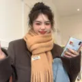 Knit Fringe Winter Scarf Camel Solid Color Warm Cozy Korean Style Fashion Accessory - Camel