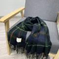 Bufanda clásica de cuadros con flecos, cálido accesorio de invierno para mujer, estilo retro. - Verde