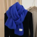 Bufanda de punto azul mujer invierno cálido color sólido cuello acanalado accesorio suave - Azul