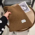 Bufanda de punto marrón para mujer hombre, calentador de cuello suave y cálido con etiqueta. - Café