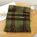 Cozy green plaid winter scarf with elegant fringe design, vintage style warm accessory for women. - Style 21