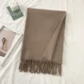 Cozy solid color winter warm knitted scarf with elegant fringe for women daily wear. - Khaki