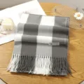 Korean style autumn winter retro plaid tassel scarf for women, soft and warm daily wear. - 34