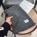 Grey wool knitted winter scarf soft warm cozy thick solid color fashion neck warmer for women - Dark Gray